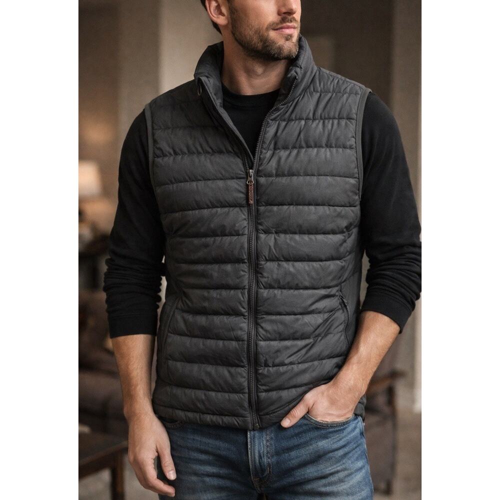 Alpine Design Mens Down Puffer Vest Gray Small Full Zip Lightweight Outdoor